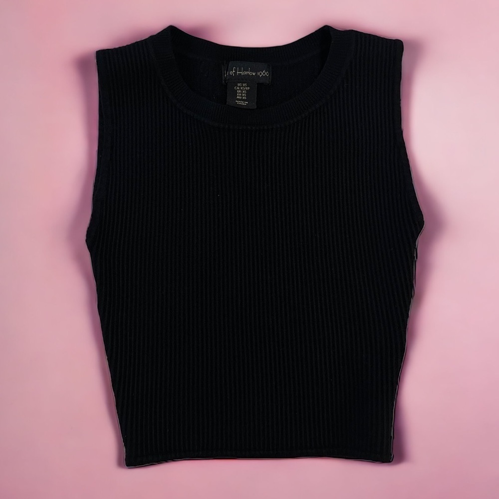 House of Harlow 1960 Black Ribbed Knot Crop Top​​​​